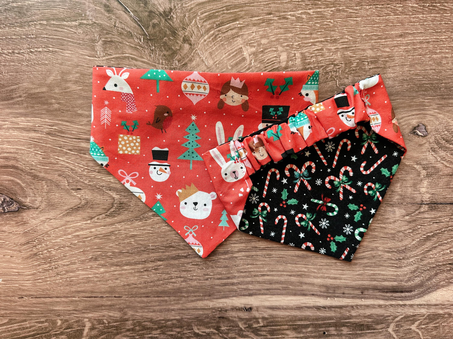 Red Christmas Animals Holiday Reversible Scrunchie Dog Bandana