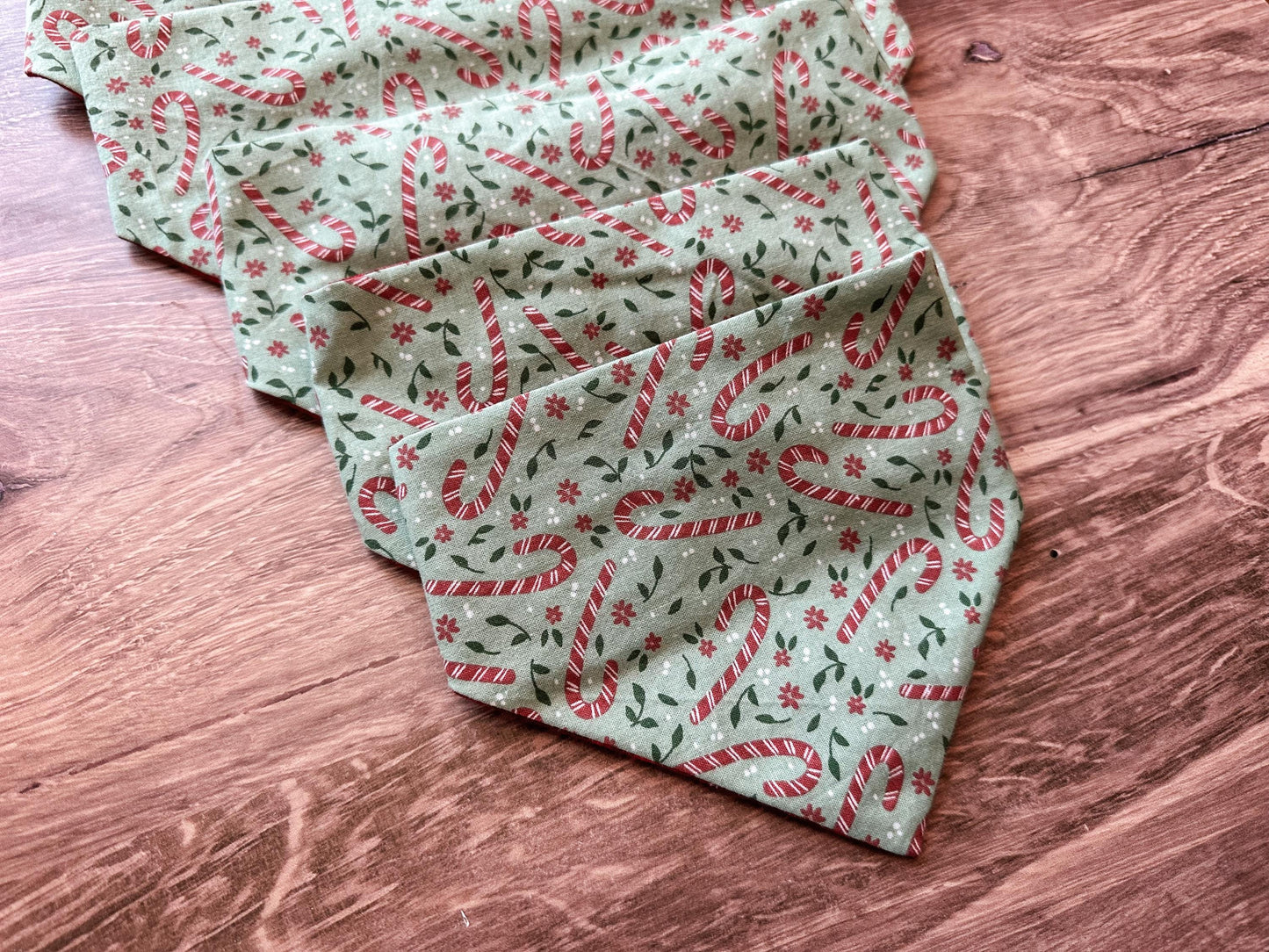 Green Candy Canes and Plaid Holiday Reversible Scrunchie Dog Bandana